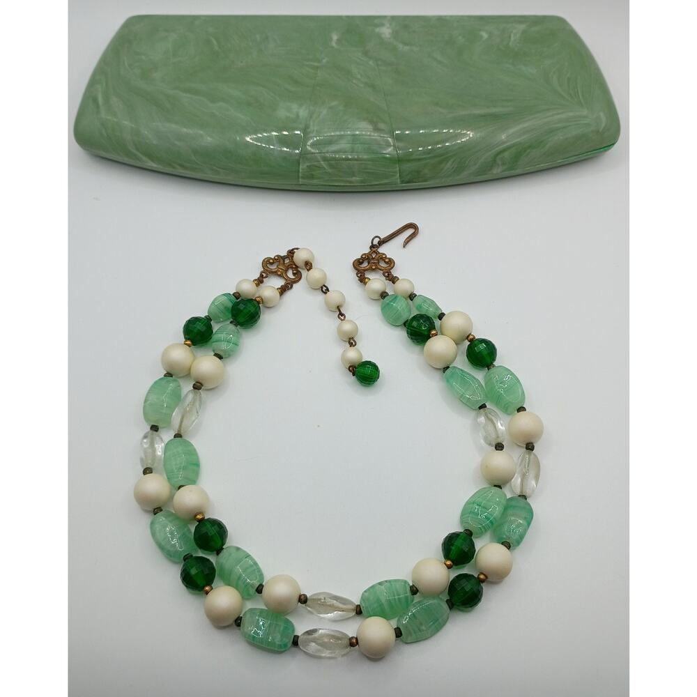 Vintage 1950s Two-Strand Art Glass Necklace with Braun-Crystal Presentation Case - Picture 4 of 9